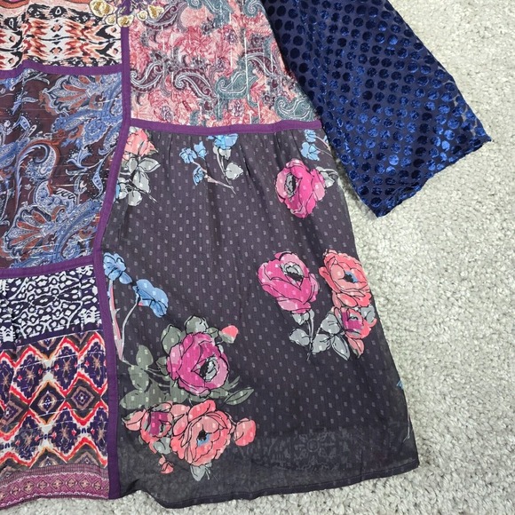 Soft Surroundings Top Womens Medium All Together Patchwork Tunic Beaded - Picture 2 of 12